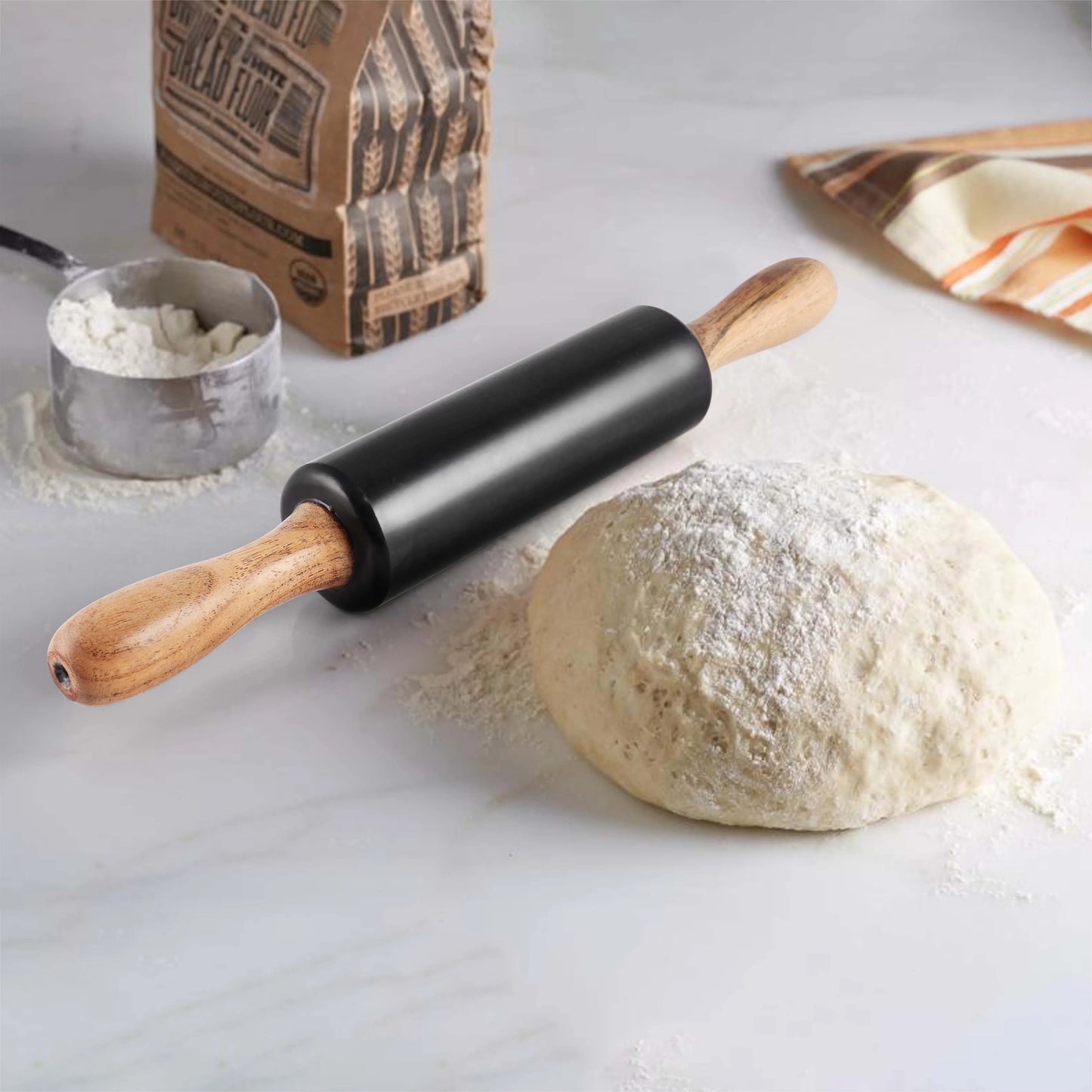 Grey Marble Stone with Acacia Wood Handle Rolling Pin.