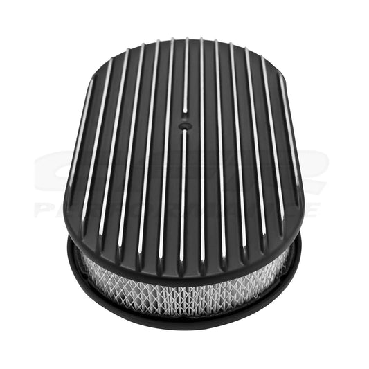ALUMINUM 15 OVAL AIR CLEANER PAPER FILTER POLISHED FINNED - BLACK