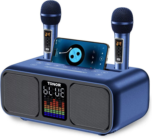 TONOR Karaoke Machine for Adults and Kids, Portable Speaker with 2 UHF Wireless Microphones K9