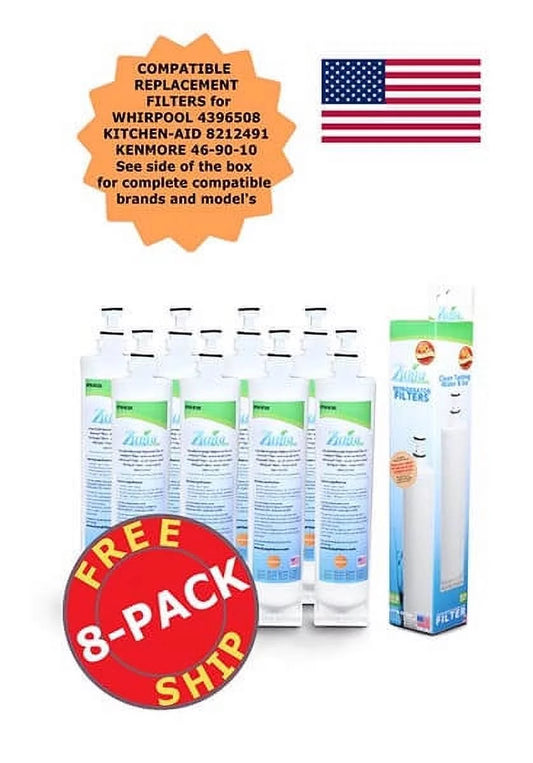 ZUMA Brand , Water and Ice Filter , Model # OPFW-RF300 , Compatible with Whirlpool 4396510 - 8 Pack - Made in U.S.A.