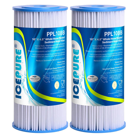 10 x 4.5 Whole House Pleated Sediment Water Filter Replacement for GE FXHSC, Culligan R50-BBSA, Pentek R50-BB, DuPont WFHDC3001, W50PEHD, GXWH40L, GXWH35F, for Well Water, Pack of 2