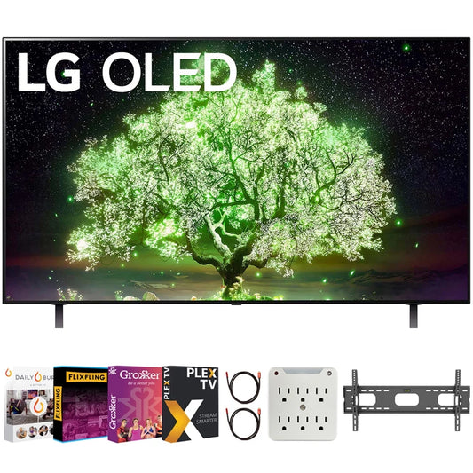 LG OLED55A1PUA 55 inch A1 Series 4K HDR Smart TV with AI ThinQ 2021 Bundle with Premiere Movies Streaming 2020 + 37-70 Inch TV Wall Mount + 6-Outlet Surge Adapter + 2x 6FT 4K HDMI 2.0 Cable