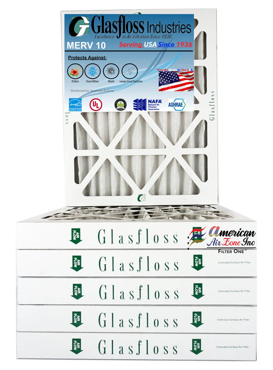 Glasfloss Air Filter 12x16x2 - 2 MERV 10 (Pack of 6) Pleated Air Furnace Filter. Proudly Made In The USA.