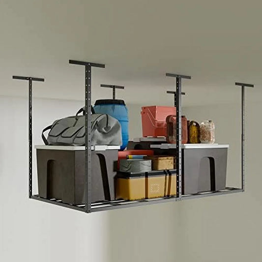 GEROBOOM 3x8 Overhead Garage  Rack  750LBS Weight Capacity Adjustable Ceiling Mounted  Racks Heavy Duty  Hanging Garage   36 in. W x 96 in. L x (22-40 Ceiling Dropdown)  Black