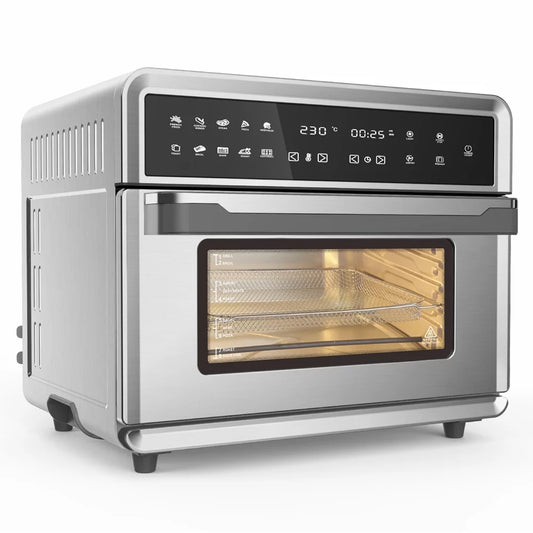 KAPAS Smart Air Fryer Oven, 1800 W Stainless Steel 26.4 QT Super Big Capacity Toaster Oven with 10-In-1 Presets in Electric Digital Screen and Practical Accessories(Electric Screen)