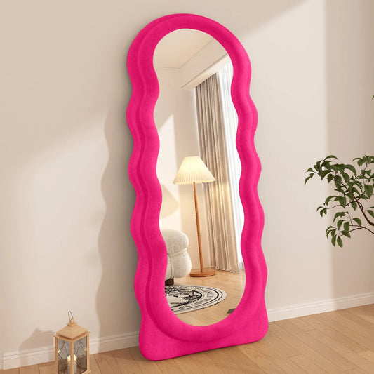 AUSTUFF Mirror Full Length Floor Mirror 63x24 Dressing Mirrors Wavy Shaped for Bedroom, Pink