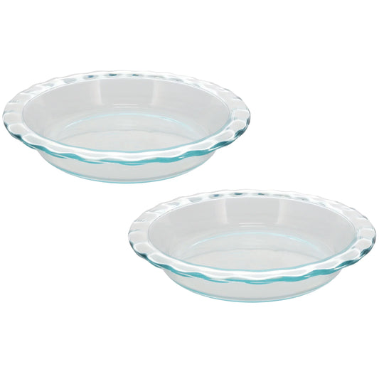 Pyrex 1085800 9.5in Round Fluted Rim Glass Baking Pie Plate (2-Pack)