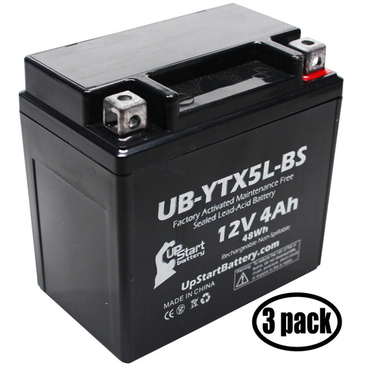 3-Pack UpStart Battery Replacement for 2005 Aprilia SR50 Ditech 50CC Factory Activated, Maintenance Free, Motorcycle Battery - 12V, 4Ah, UB-YTX5L-BS