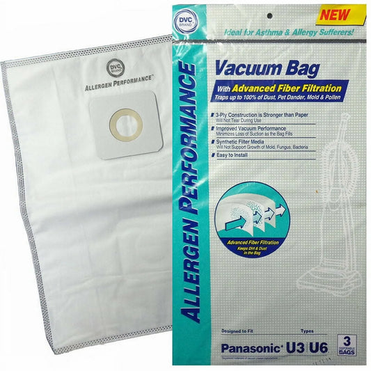 Panasonic Style U U3 U6 Synthetic HEPA Vacuum Cleaner Bags by DVC Made in USA [ 75 Bags ]