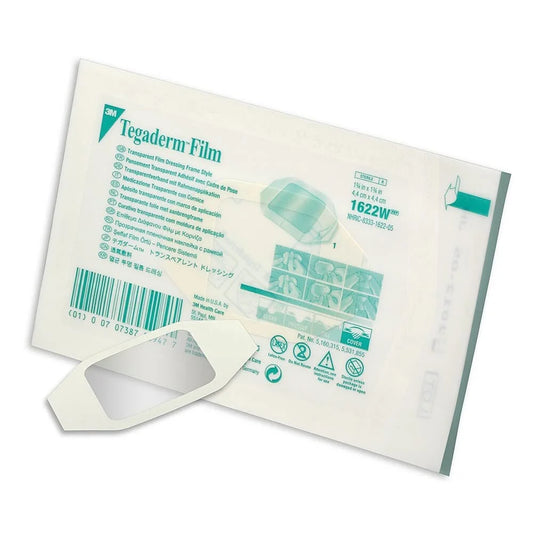 3M 1622W Transparent Film Dressing Sacral Picture Frame Style - For Wound, Cuts, Minor Burns, IV Sites, Ulcers, Scrapes First Aid Sterile, Waterproof & Non-Allergic Bandage - 1-” x 1-” - Pack of 100