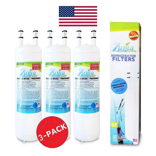 ZUMA Brand , Water and Ice Filter , Model # ZWFE2-RF300 , Compatible with Frigidaire WF3CB - 3 Pack - Made in U.S.A.
