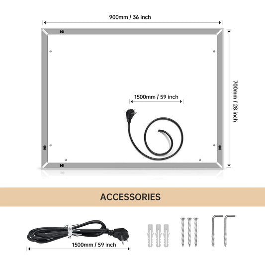 3 Sizes LED Lighted Bathroom Wall Mounted Mirror W/High Lumen+Anti-Fog Separately Control+Dimmer Function[US-Stock]