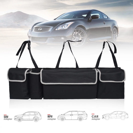 PICKTEAM Back Seat Trunk Organizer Hanging Car Organizer Trunk Foldable Cargo Storage with 4 Large Pockets 3 Adjustable Straps (35.4x9.8''）
