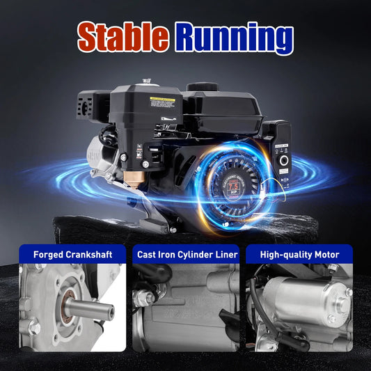7.5HP 212cc 4 Stroke Gas Engine Go Kart Engine Electric Start Horizontal Engine OHV Gasoline Air Cooling Engine Motor for Lawnmower Scarifier Go Kart Compressor