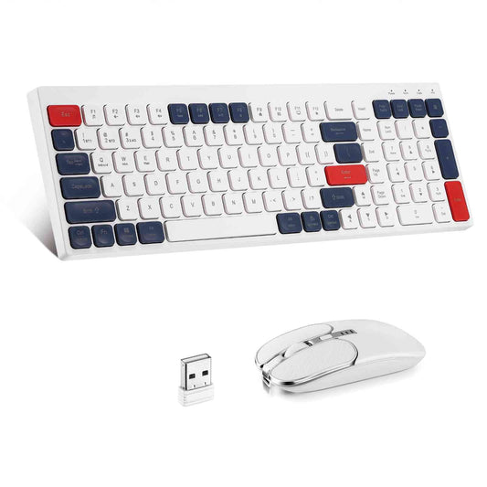 UrbanX Rechargeable Wireless Keyboard and Mouse Combo, Milk Tea 104 Keys Full-Sized 2.4 GHz & Bluetooth Colorful Keyboards, USB Receiver Plug and Play, for Lenovo Tab P12 Pro Windows, Mac, PC, Laptop.