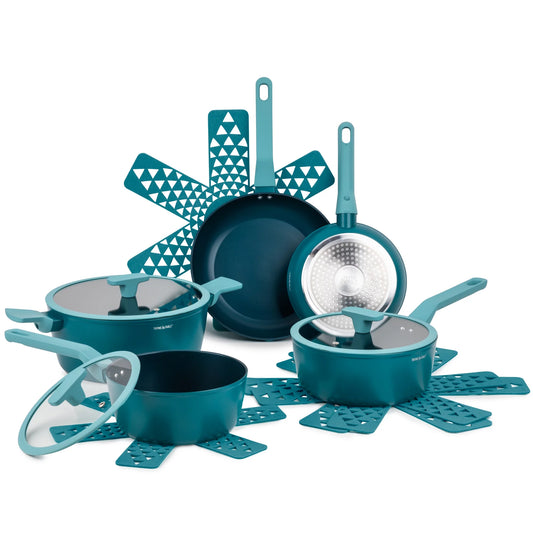 Thyme & Table Nonstick Eden Cookware, 12-Piece Set, Peacock Blue