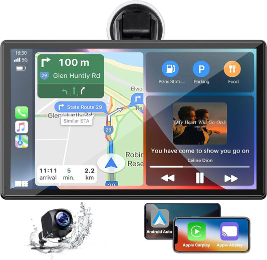 THONZER 9 Inch Wireless Car Stereo with Carplay & 1080P Reverse Camera,Portable Touch Screen Car Play GPS Navigation for Car,Car Audio Receivers with Mirror Link, Android Auto, Bluetooth