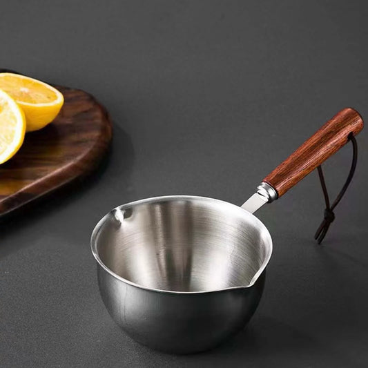 Oil Pan Multifunctional with Wooden Handle Cookware Small Cookware Butter Warmer L