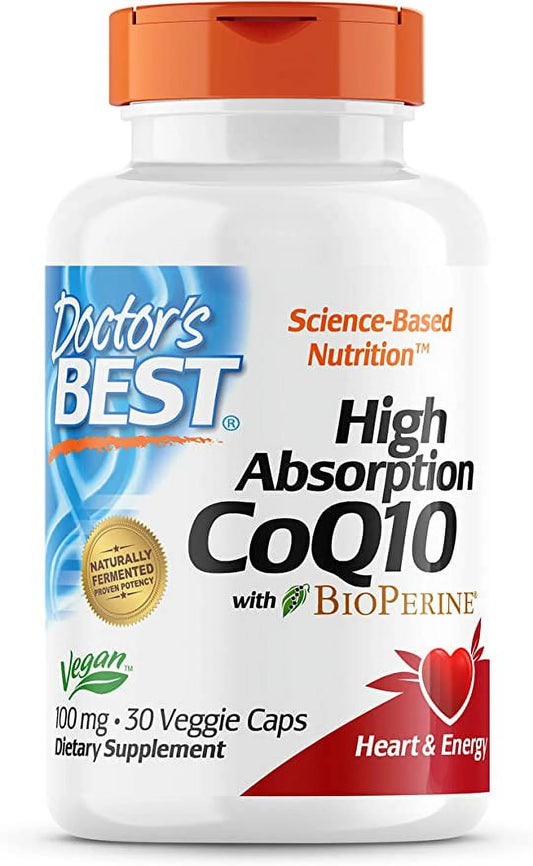 Doctor's Best High Absorption CoQ10 with BioPerine, Heart Health & Energy Production, Naturally Fermented, Vegan, Gluten Free, 100 mg, 30 Veggie Caps