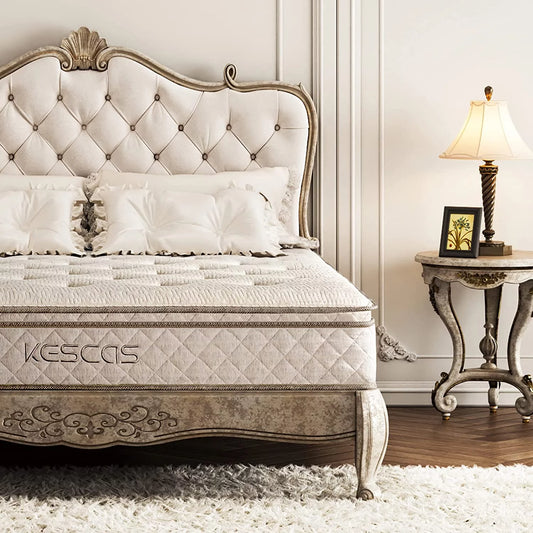 Queen Size Mattress, Kescas 10 inch Euro Top Linen Cover Innerspring Mattress, Pocket Spring Hybrid Memory Foam Mattresses with Medium Firm, Plush Yet Supportive