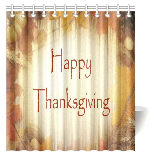 MYPOP Happy Thanksgiving Day Rustic Wood Panels Fabric Bathroom Decor Shower Curtain Set with Hooks, 66 X 72 Inches