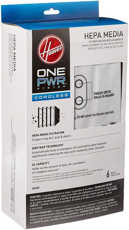 Compatible with Hoover Vacuum Cleaner Fits Power One Cordless BH55500 Upright Hepa Paper Bags 6PK # AH15600