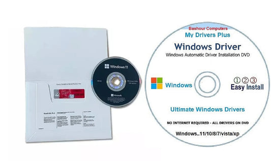 2pk...microsoft windows 11 pro 64 bit (DVD & product key) & windows drivers cd
