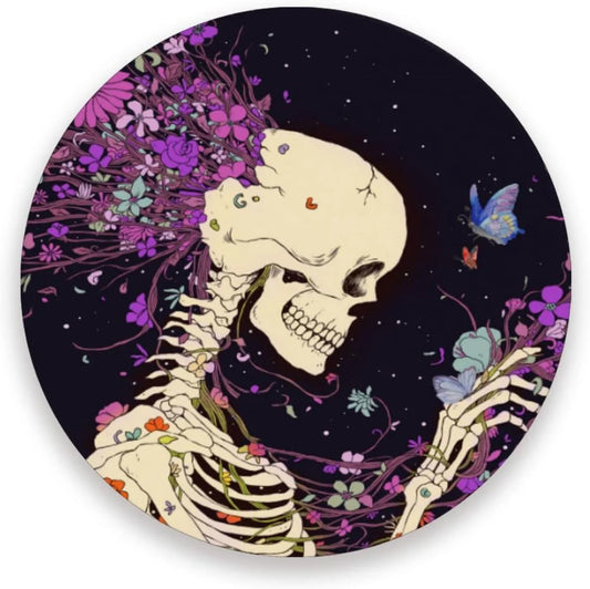 Coolnut Skeleton with Flower Coasters for Drinks Set of 4, Absorbent Ceramic Drink Coaster with Cork Base for Wooden Coffee Table, Cool Housewarming Gift for Home Decor Gifts