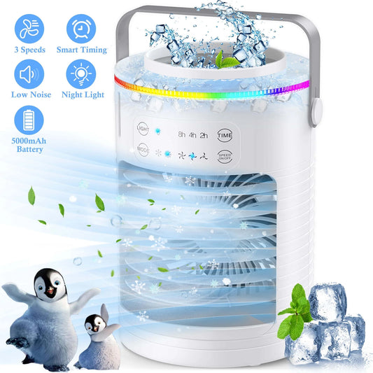 Portable Air Conditioners / Mini AC Unit / Small Personal Evaporative Air Cooler and Humidifier Fan for Bedroom, Office, Car, Camping / Quiet Desk Fan / 100° Oscillation (60 Sq Ft)