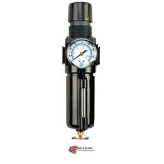Arrow Pneumatics  Integral Filter & Regulator with Gauge - Zinc Bowl - 0.25 in. NPT - 200 PSI - Black