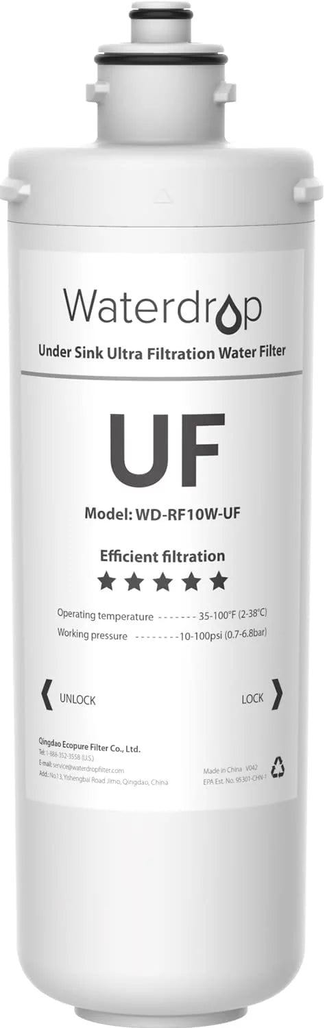 Waterdrop RF10W-UF 0.01 Micron Water Filter, NSF/ANSI 42 Certified, 8K Gallons High Capacity, Replacement for Waterdrop Under Sink Water Filtration System, White