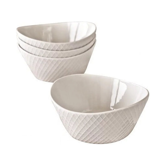 overandback Porcelain Serve Bowl, Diamond Texture, Set of 4, White