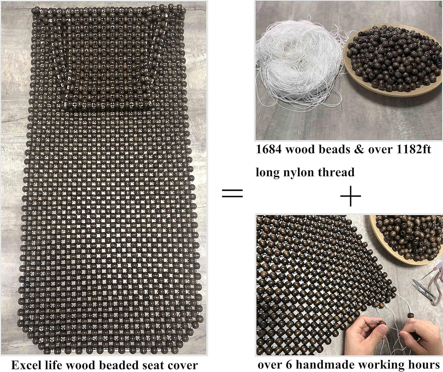 EXCEL LIFE Natural Wood Beaded Seat Cover Massaging Cool Cushion for Car Truck. Keeps The Back from Getting Sweaty While Driving. Makes Driving More Bearable and Less Painful On Long Trips