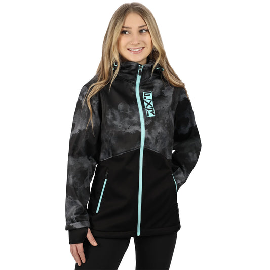 FXR  Womens Black Ink Seafoam Ridge Softshell Hoodie Hoody Waterproof Breathable - Medium 222200-1259-10