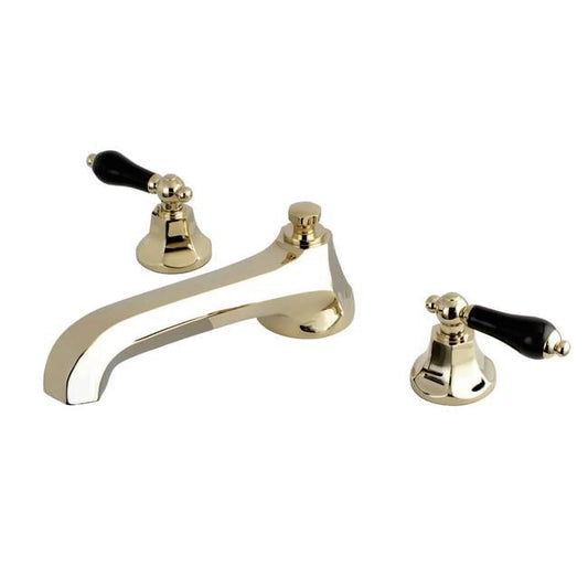 Duchess Roman Tub Filler with Black Porcelain Lever Handle, Polished Brass