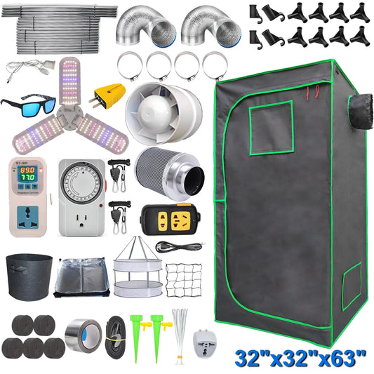 iMeshbean Upgraded 32x32x63 Complete Grow Tent Kit w/LED Full Spectrum Grow Light+Ventilation Inline Fan+Carbon Filter+Timer+Thermostat