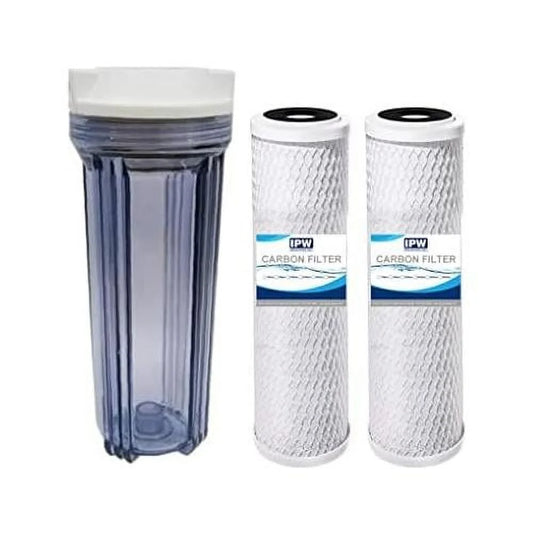 Compatible To Water Pur Company CCI-10CLW12 Filter Canister With 1/2” NPT Ports And (2) CCI-10-Ca Water Filters By