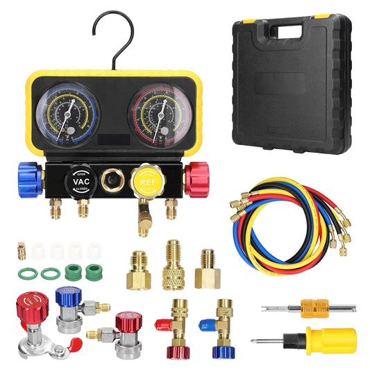Tomshoo Dual Gauges Air Conditioner Refrigerant Refilling Set Pressure Adjustable Refrigeration Maintenance Equipment Kit Brass Connection Air-conditioner Repairing Device