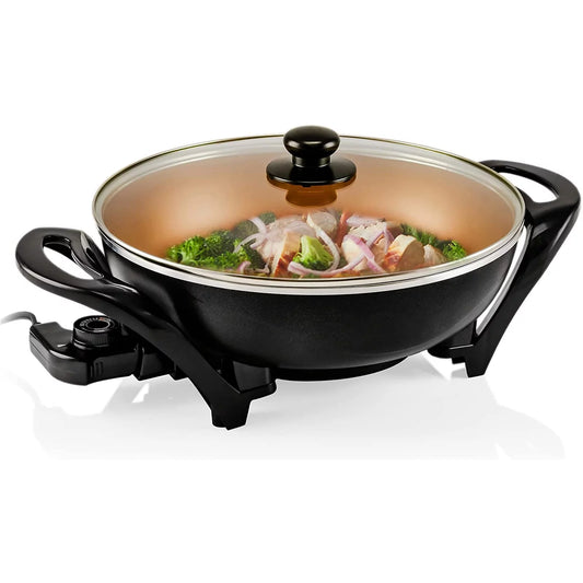 13 Nonstick Electric Skillet - for Fry Bake Steam Simmer (5Qt, Copper)