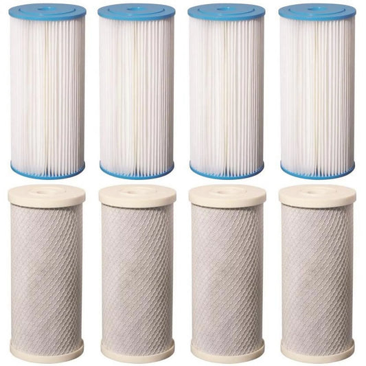 8 Big Blue CTO Carbon Block & Pleated Sediment 4.5 x 10 Replacement Filter Cartridges