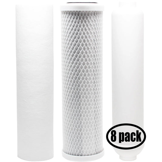 8-Pack Replacement for Filter Kit for US Water Systems 200-GX-4050 RO System - Includes Carbon Block Filter, PP Sediment Filter & Inline Filter Cartridge - Denali Pure Brand