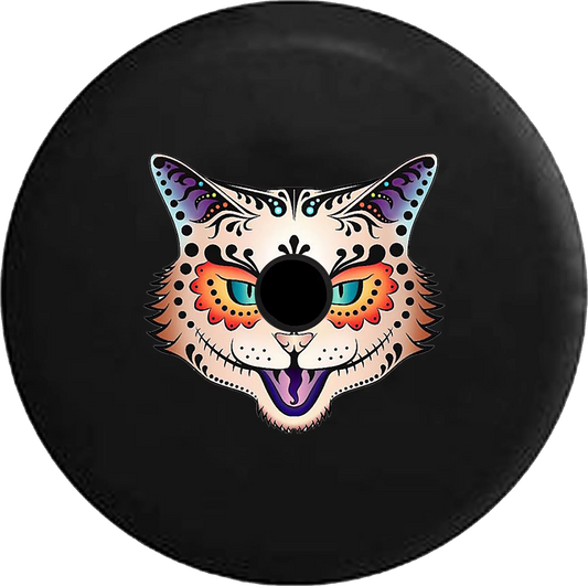 2018 2019 Wrangler JL Backup Camera Halloween Cat Sugar Skull Spare Tire Cover for Jeep RV 33 Inch
