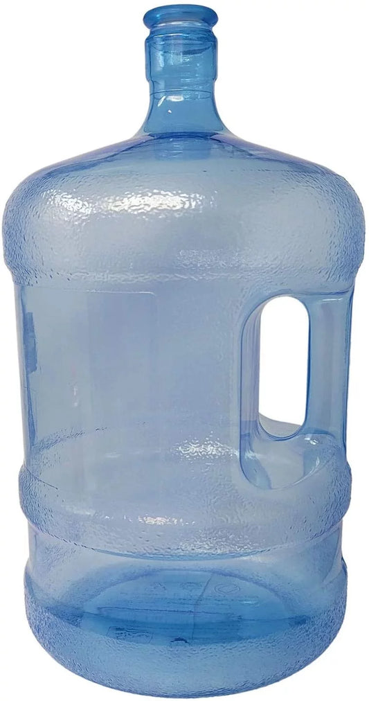 BPA-Free Crown Top Plastic Water Bottle 5 Gallon Jug Bottle Container, Easy Grip Carry Handle, Sports Residential & Commercial Use, Camping