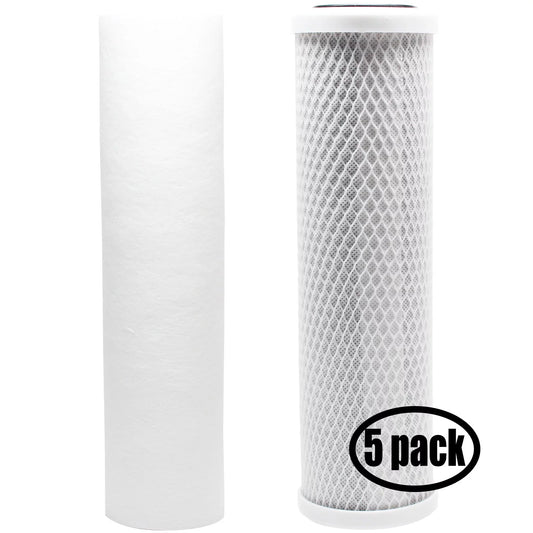 5-Pack Compatible with Filter Kit for GE GXWH04F RO System - Includes Carbon Block Filter & PP Sediment Filter - Denali Pure Brand