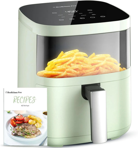 Beelicious 8-in-1 Smart Air Fryer, Large Air Fryer with Viewing Window, Shake Reminder, 450°F Smart Air Fryer,Digital Airfryer with Flavor-Lock Tech, Dishwasher-Safe & Nonstick, for 2-4 People, Green