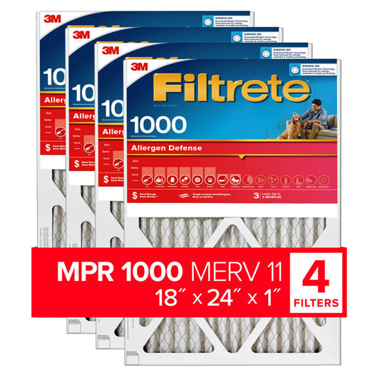 Filtrete 18x24x1 Air Filter, MPR 1000 MERV 11, Allergen Defense, 4 Filters