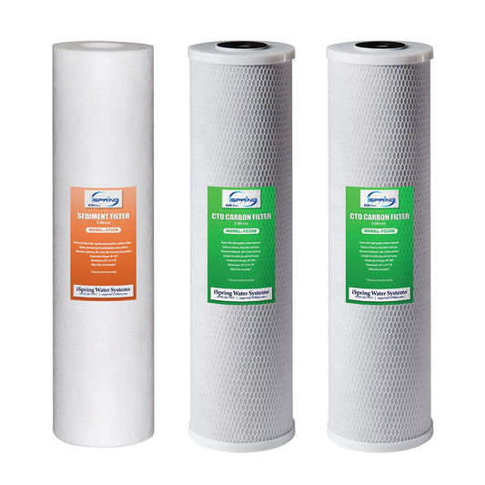 iSpring Whole House Water Filter Cartridge Replacement Pack with Sediment and Carbon Block Cartridges, Fits WGB32B Whole House Water Filter, 4.5” x 20”, Model: F3WGB32B