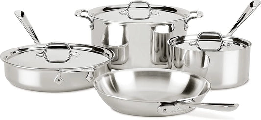 Excellent en D3 3-Ply Stainless Steel Cookware Set 7 Piece Induction Oven Broil Safe 600F Pots and Pans