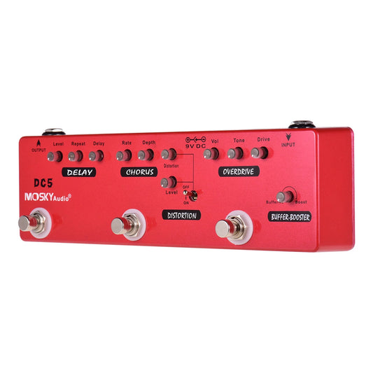 MOSKYAudio DC5 6-in-1 Guitar Multi-Effects Pedal Delay + Chorus + Distortion + Overdrive +  + Buffer Full Metal Shell with True Bypass