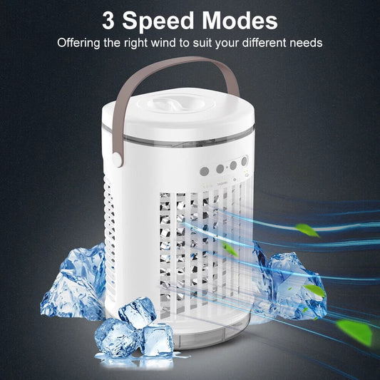 KingFurt Portable USB Air Spray Cooler White 1400ml Tank Adjustable Speed LED Display Mini A/C for Home, Office, RV - Free Remote